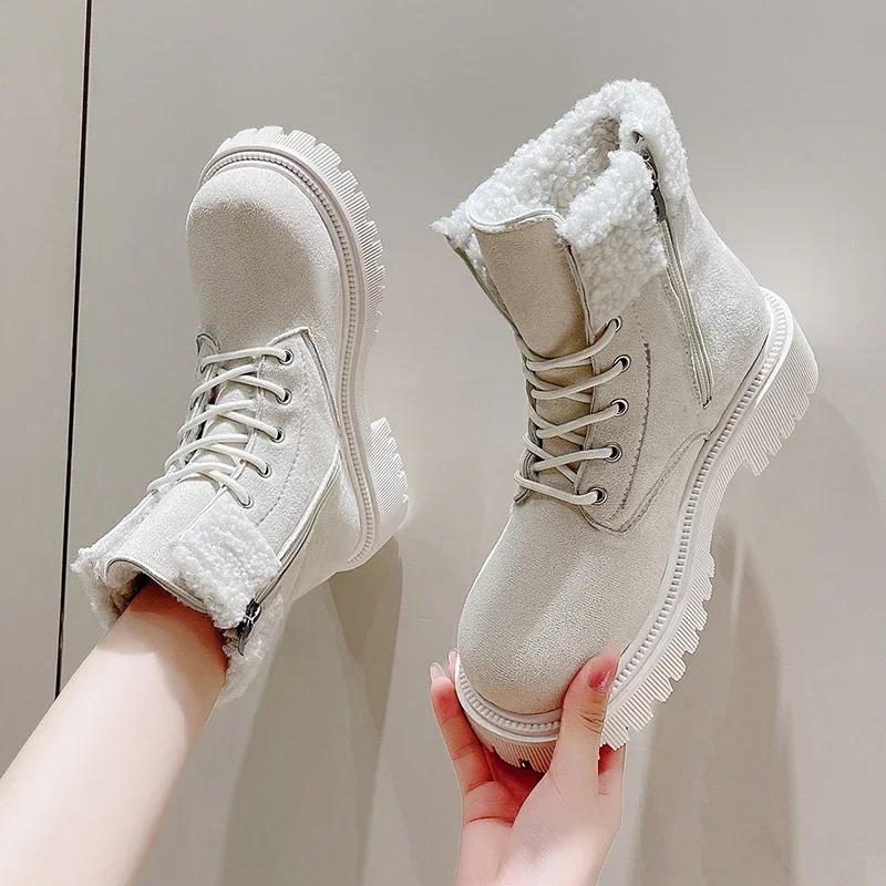 

Flats Platform Women Fur Chelsea Boots Ankle Winter New Suede Warm Shoes 2024 Fashion Short Plush Female Footwear Designer Brand