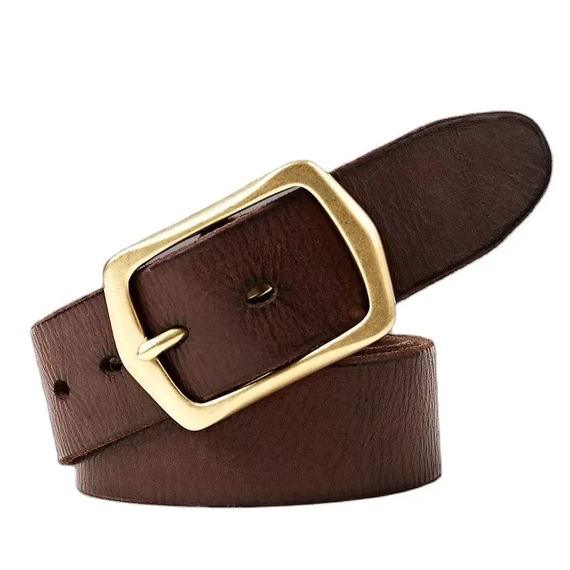 leather fashion men's belt wild men's first layer cowhide pin copper buckle retro wide belt casual  Luxury dropshipping