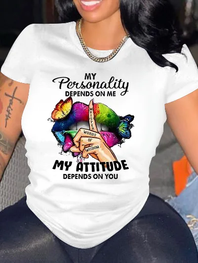 

2022 Summer Women's Round Neck T-Shirt with Printed Letters Female Clothing Casual Short Sleeve Ladies Tops New