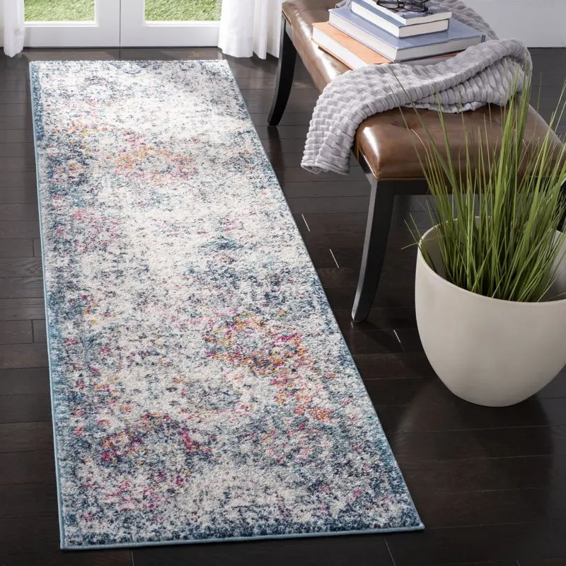 

Modern Distressed Navy/Teal 2'3" x 8' Runner Rug - Soft & Durable Woven Area Carpet for Home Decor & Decorative Flooring.
