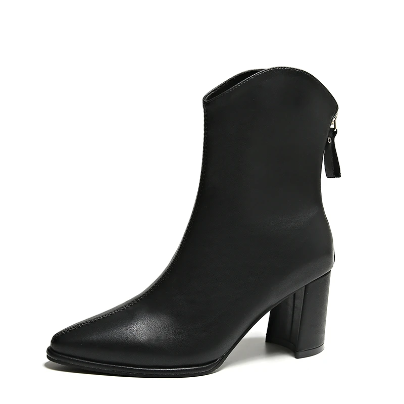 Новинка Зима 2023 модная кожаная верхняя одежда с острым носком на молнии сзади