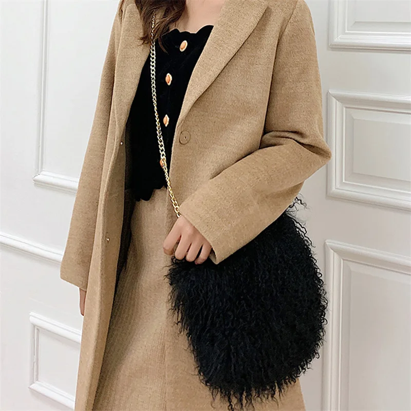 Женская модная меховая сумка Повседневная пляжная шерстяная в стиле ретро
