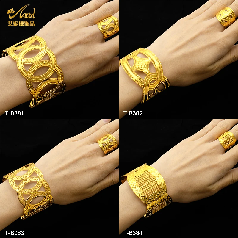 

ANIID Dubai Fashion 24K Gold Plated Bangles With Ring Nigerian Wedding Bridal Luxury Charm Bracelets Arabic Jewelry Bangle Gifts
