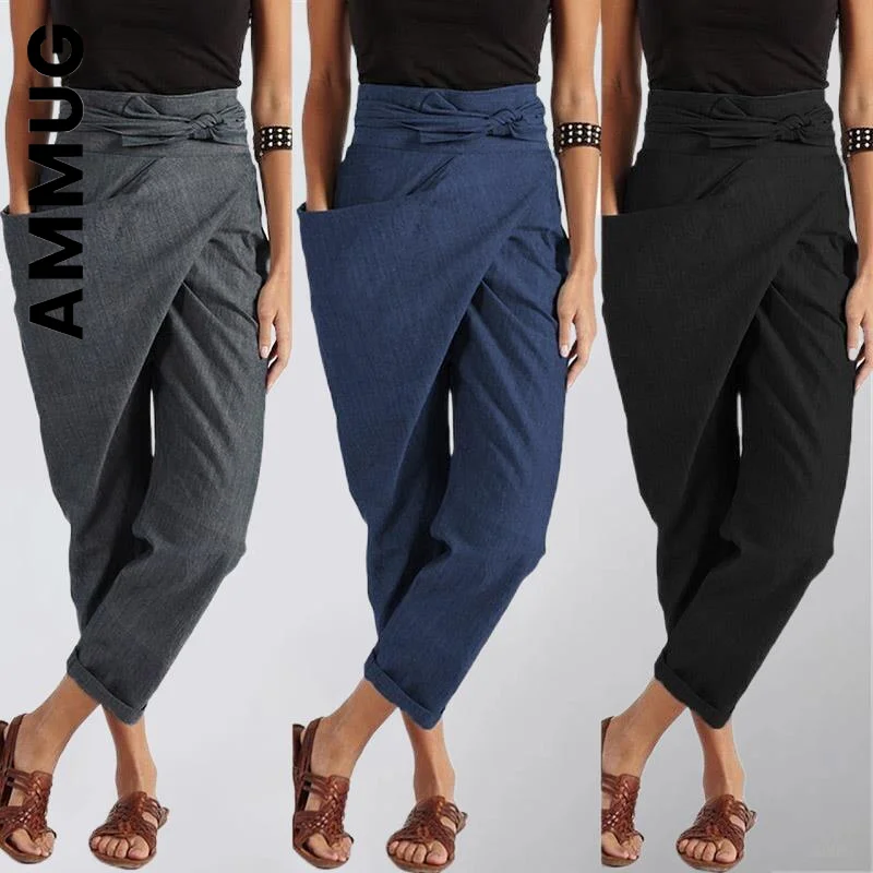 

Ammug Casual Fashion Women Harem Pants Lace Up Solid Turnip Trousers Female Office Work Pants Elegant Pencil Pantalon Palazzo