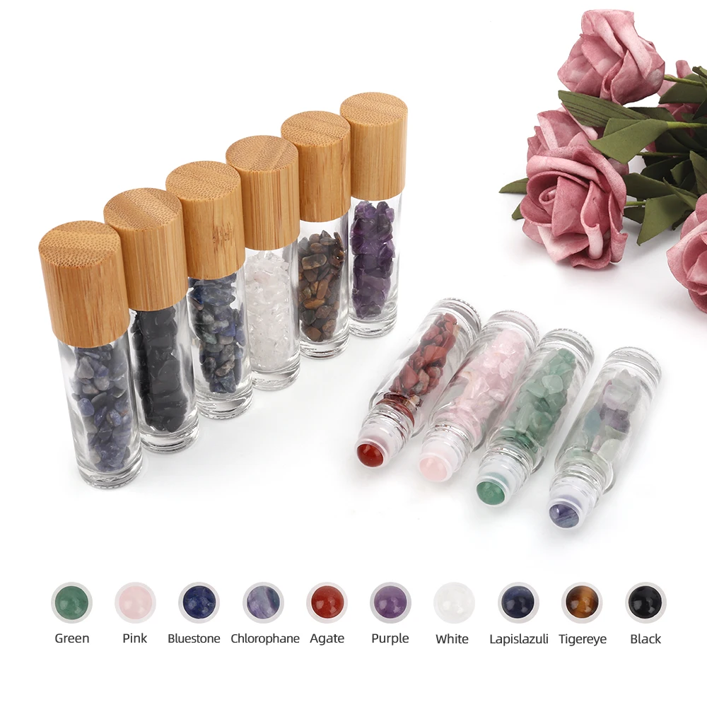 

10ml Essential Oil Gemstone Roller Ball Bottles Natural Stone Perfumes Oil Glass Bottle Crystal Chips Stone Storage Bottle