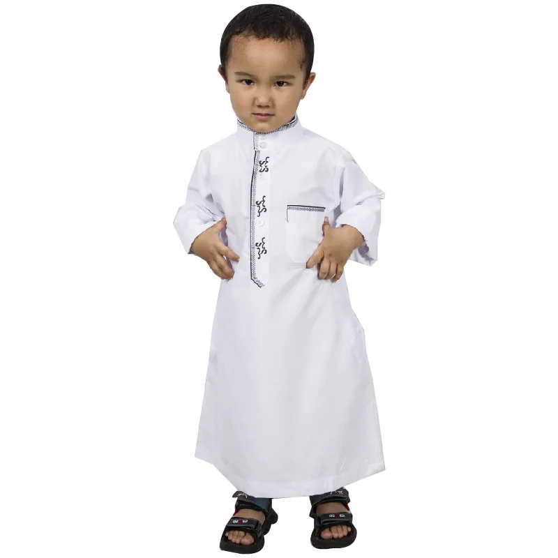 

Boys Muslim Kaftan Embroidered Robe Kids Middle East Saudi Arabia Dubai Eid Prayer Dress Blouse Islamic Clothing