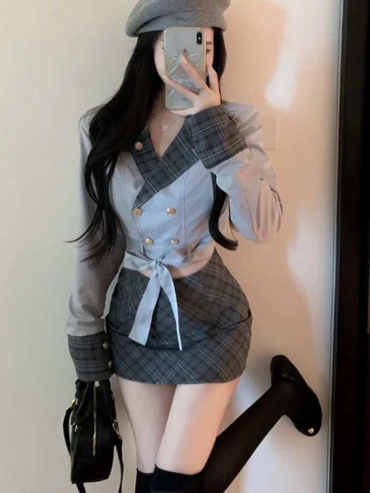 Зимний японский консервативный стиль комплект из 2 предметов для женщин Y2k