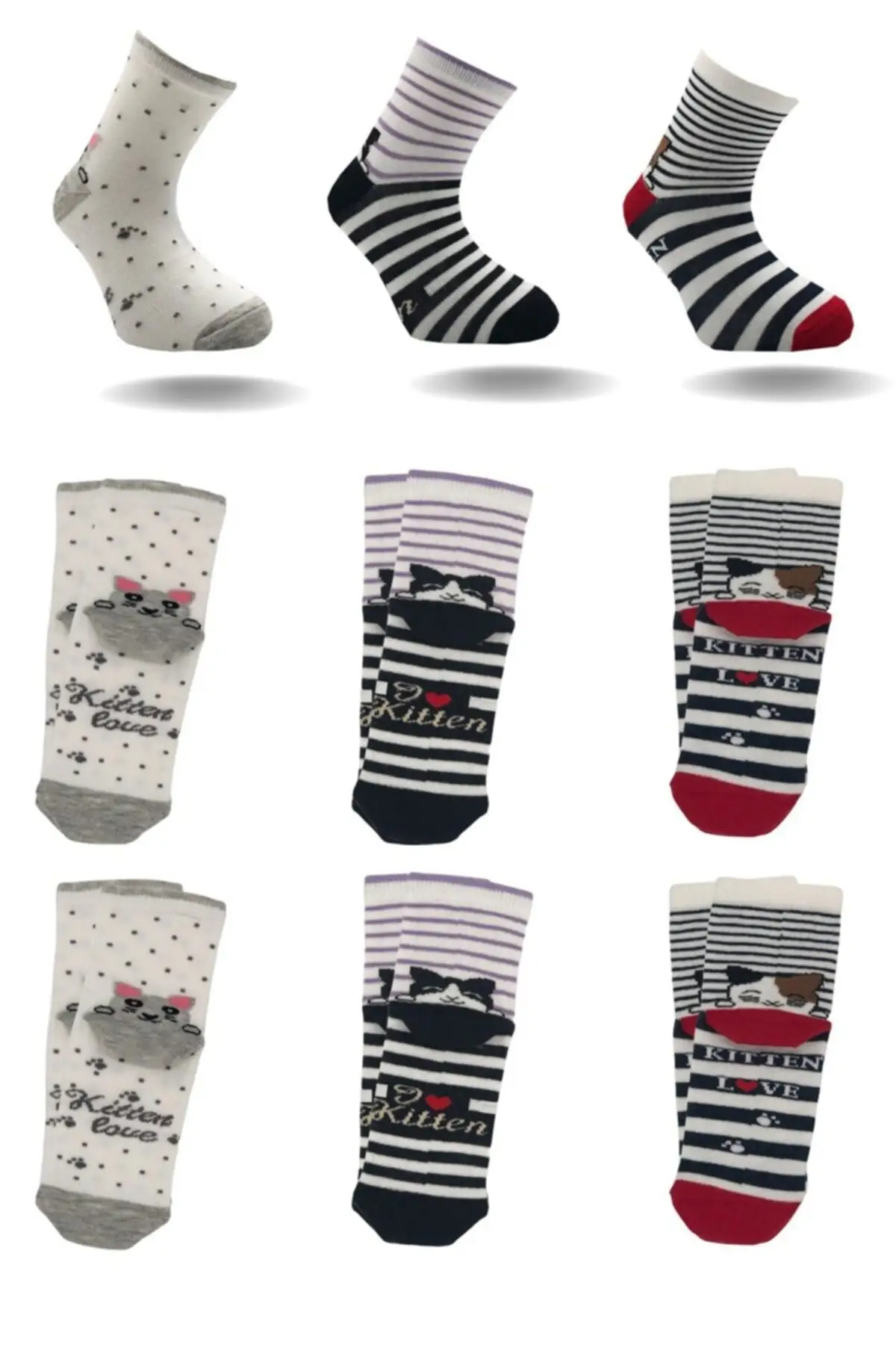 

Носки женские хлопковые, 6 дюймов, с принтом «Котенок»