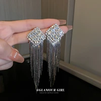 fashion long tassel rhinestone drop earrings simple geometric crystal earrings for women statement jewelry