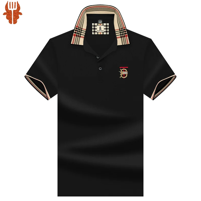 

Мужская простая деловая рубашка-поло, черная дышащая удобная Однотонная рубашка-поло с коротким рукавом,