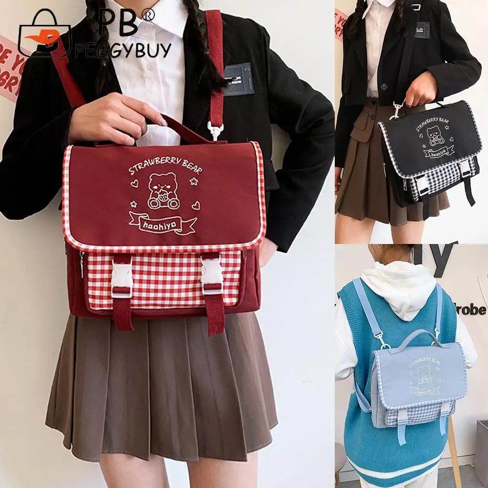 

Милый рюкзак на плечо с милым медведем, клетчатая Униформа JK в Корейском стиле для девушек и студентов, школьная сумка, дорожные сумки-мессенджеры через плечо, Новинка