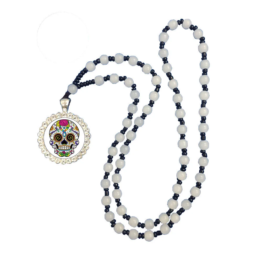 

Flashing Crystal Skeleton Time Gem Punk Pendant Beaded Natural Stone Chain Pirate Necklace Women Girl Exquisite Jewelry