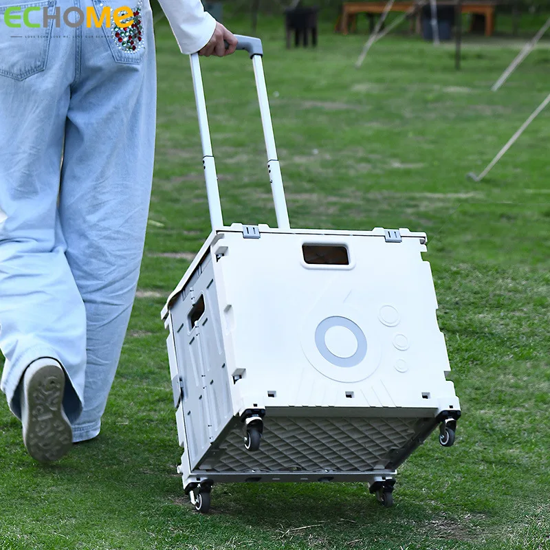 

Portable Folding Shopping Cart Detachable with Wheel Outdoor Campground Picnic Pull Cart Climbing Trolley Home Storage Organizer