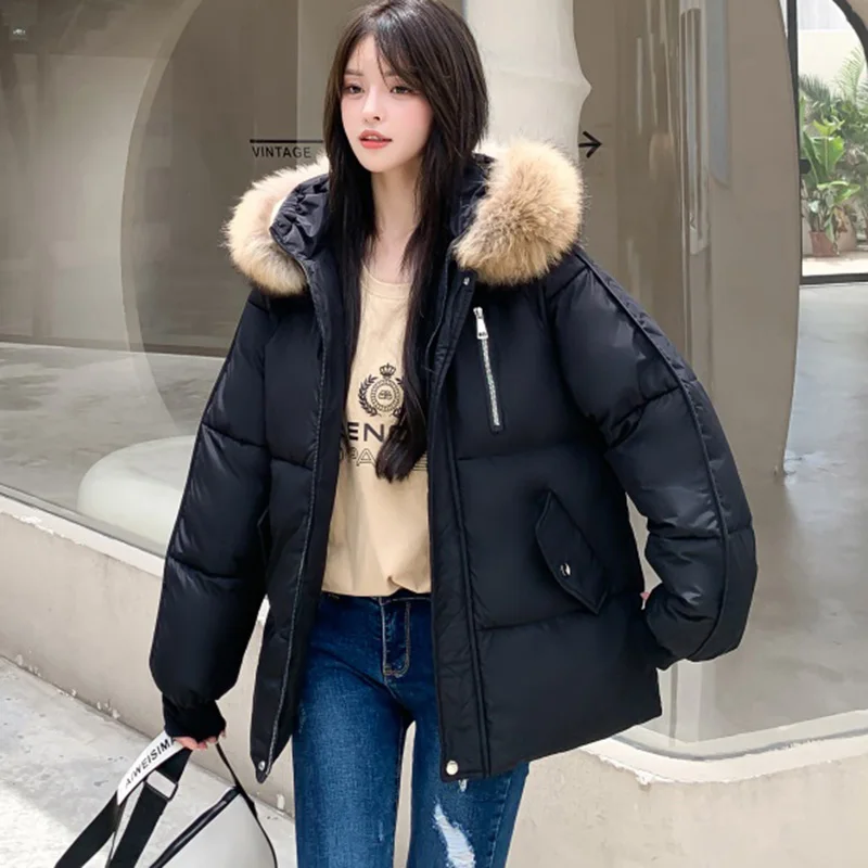 2023 New Winter Women Fur Collar Parkas Jackets Fashion Hooded Thicken Warm Padded Coat Female Lady Winter Outwear Jacket parkas