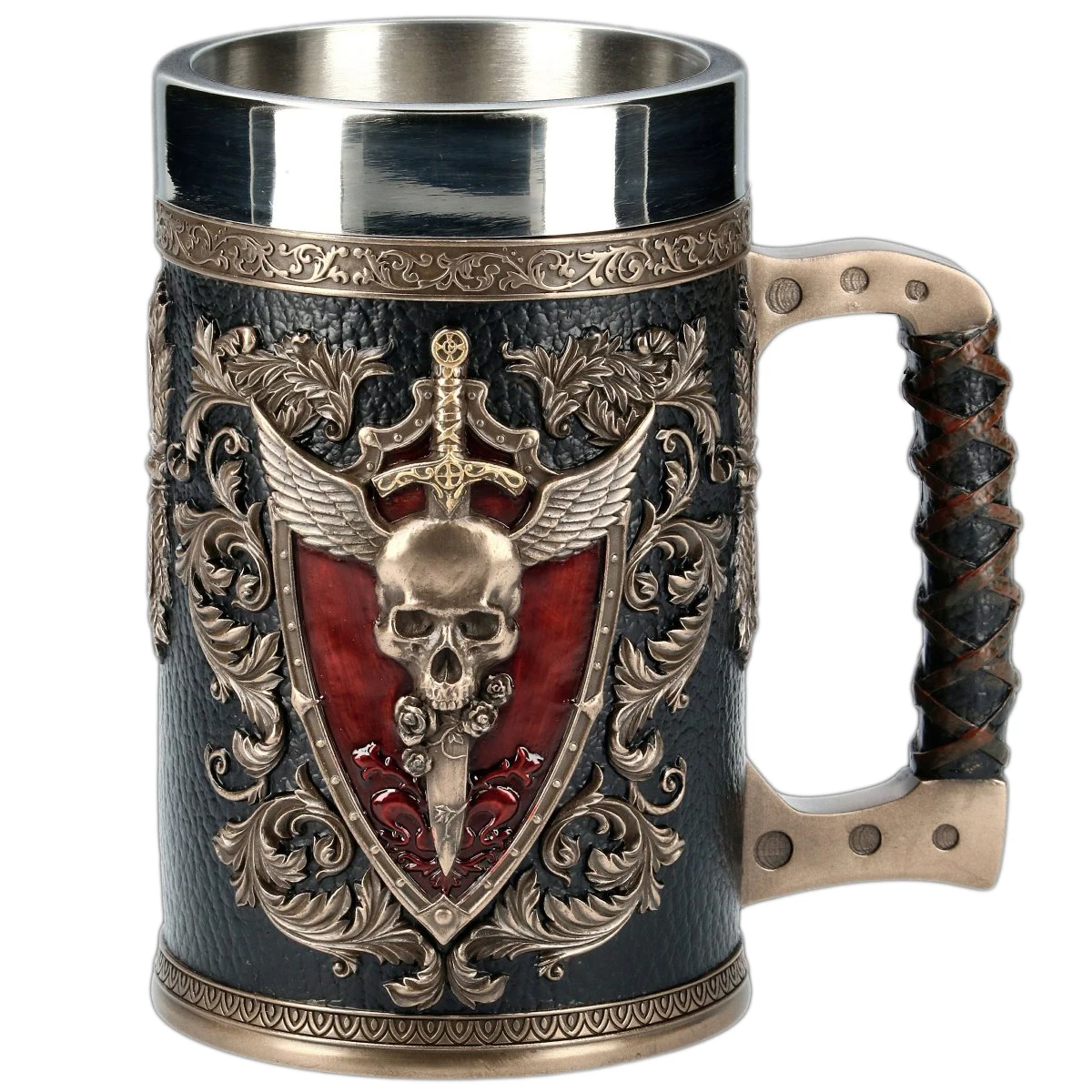 3D Beer Mugs Stein Tankard Double Headed Eagle Winged Sword And Shield Skull Crest Stainless Steel & Resin Coffee Cup Mug 600ml
