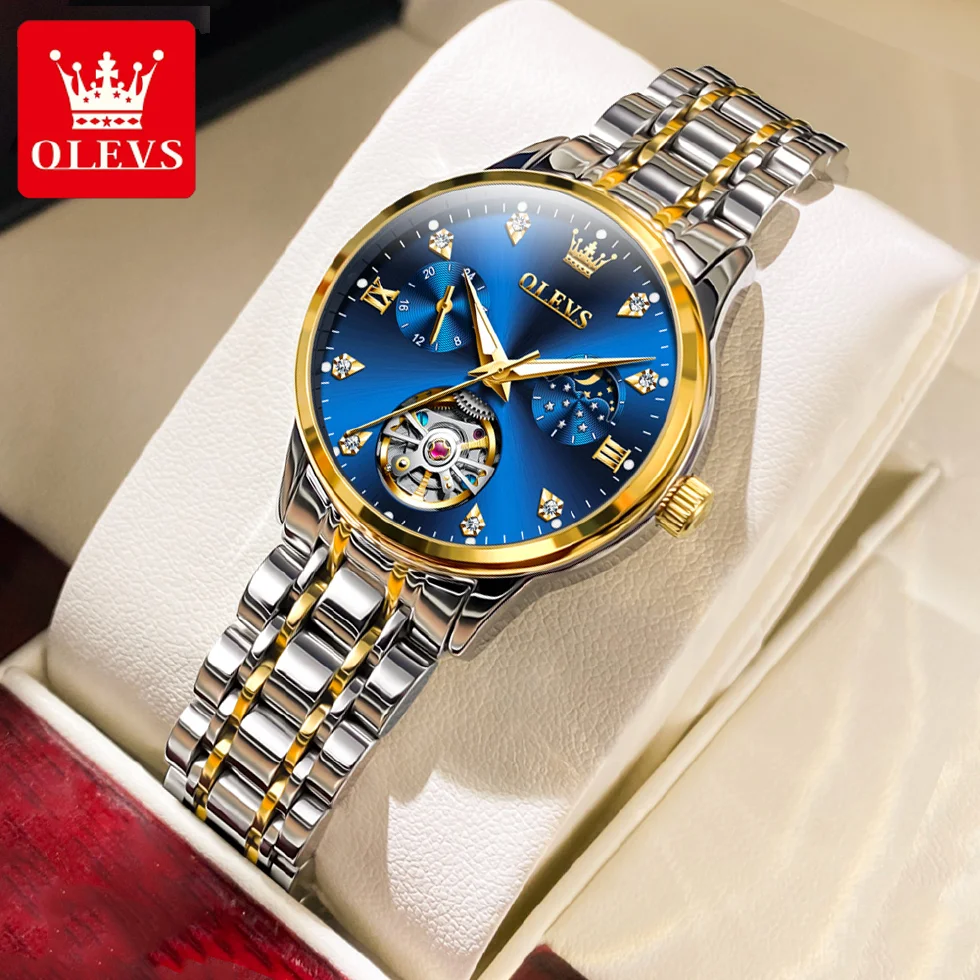 

Женские часы OLEVS, роскошные оригинальные автоматические механические часы с турбийоном для женщин, водонепроницаемые светящиеся женские ч...