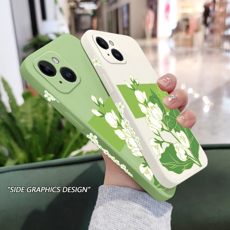 

Чехол для телефона с жасминовыми цветами для iPhone 14 13 12 11 Plus Pro Max Mini X XR XS SE2020 8 7 6 6S Plus, чехол из жидкого силикона