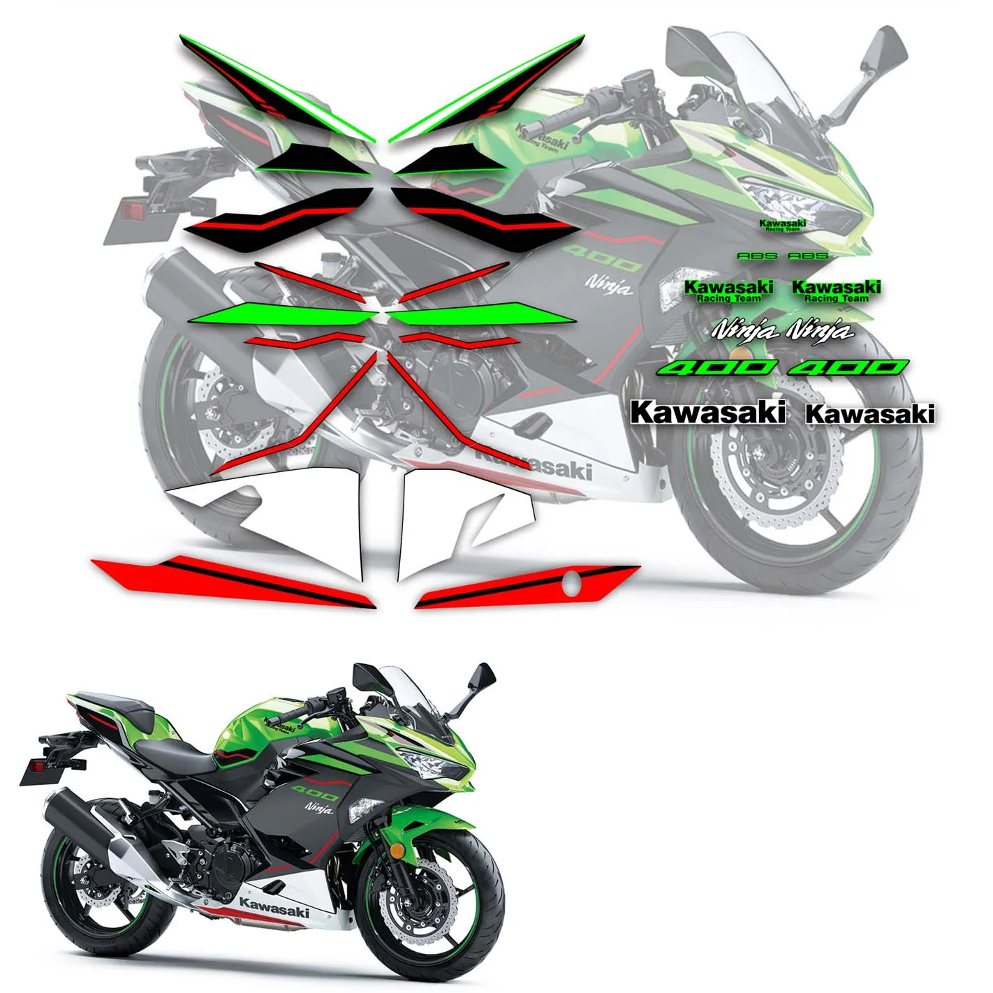 

For Kawasaki NINJA400 Ninja 400 2019 2020 2021 2022 Ninja Motorcycle Accessories Fairing Sticker Whole Motocycle Sticker Kit