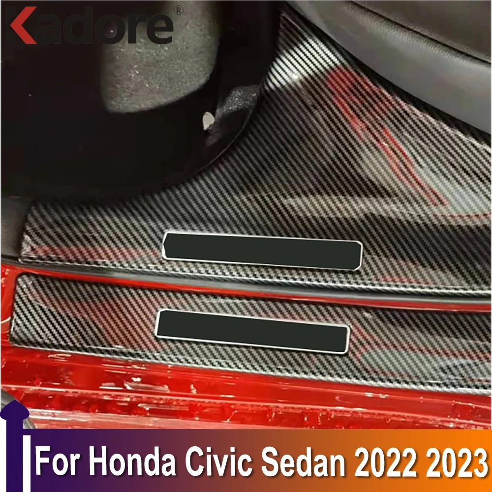 

For Honda Civic Sedan 2022 2023 Carbon Fiber Inner Outer Door Sill Scuff Plates Doors Sills Protectors Car Thresholds Sticker