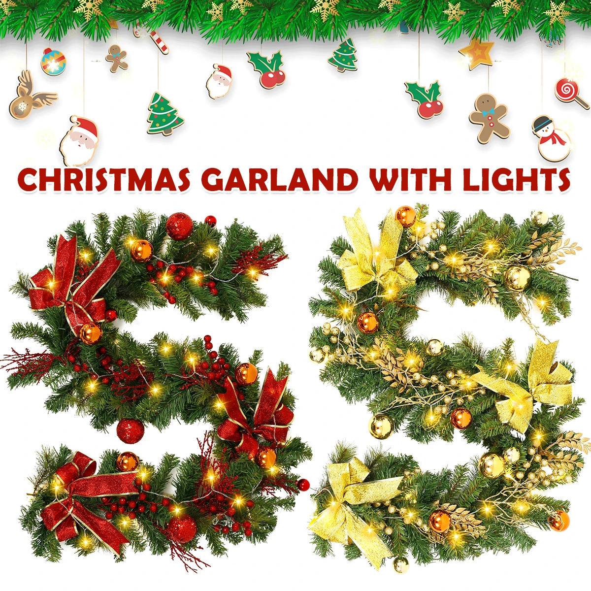 

1,8 м с подсветкой, Рождественский венок, украшение для рождественской елки, подвесной ротанговый гирлянда «сделай сам», новогодний декор