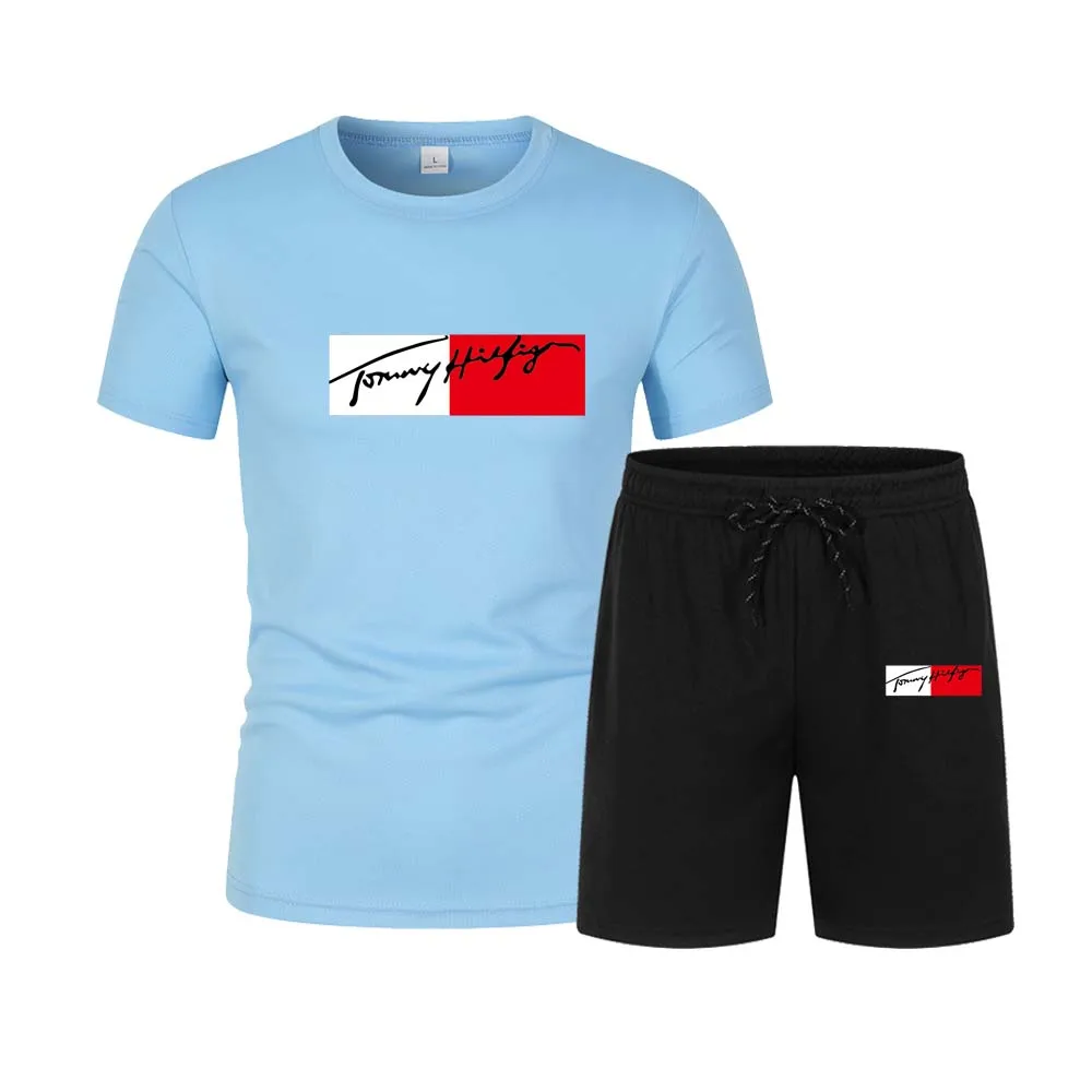 Summer Popular Men's T-shirt+Shorts Suit Men's Sports Suit Brand Printing Casual Fashion Short-sleeved T-shirt Set Men Clothing