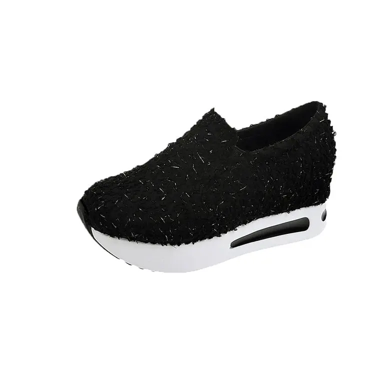 

Womens Flats Thick Bottom Height Increasing Slip on Female Sneakers Spring Autumn Woman Casual Shoes Solid Fashion Non-slip New