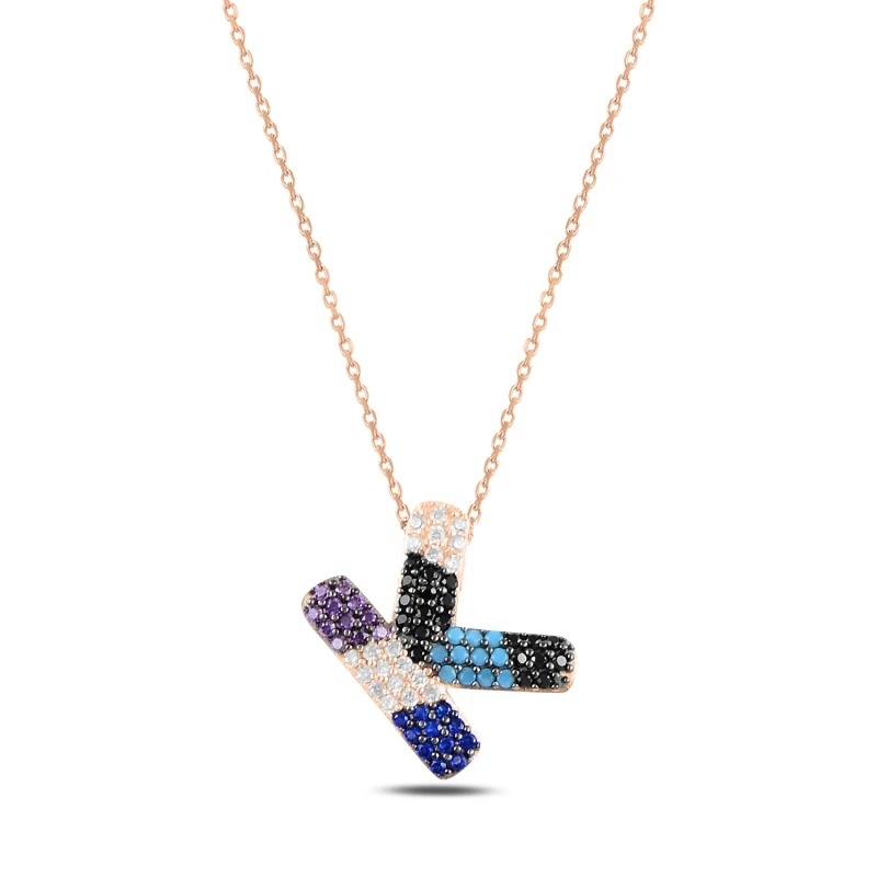 

Silver 925 Set-K-Letter Colorful Zircon Stone Ghost Pendant
