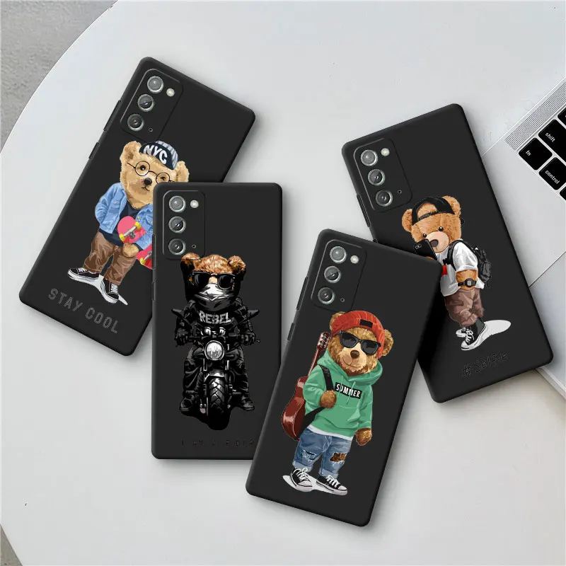 

Case for Samsung Galaxy A72 S22 S20 A22 Note 20 Ultra 10 Plus 8 9 A32 S21 Note20 Silicone Black Cases Fashion Brand Bear Coque