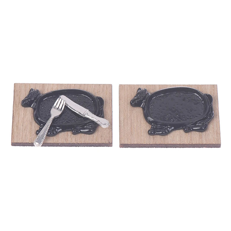

1:12 Dollhouse Miniatures Black Round Beefsteak Dishes Plate Kitchen Accessories Toys