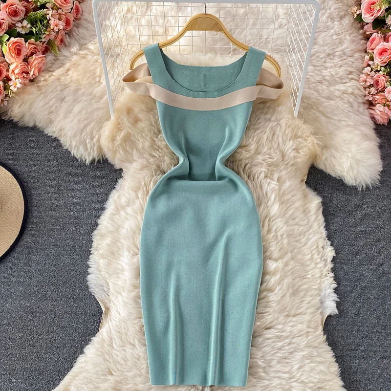 

Летнее сексуальное облегающее платье-жилет с открытыми плечами, женское сексуальное модное облегающее короткое вязаное мини-платье, элега...