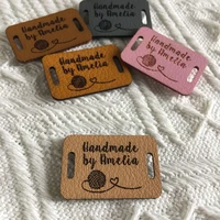 30pcs leather tags for handmade items custom logo labels for knit clothing personalised sewing crochet hats label laser engraved