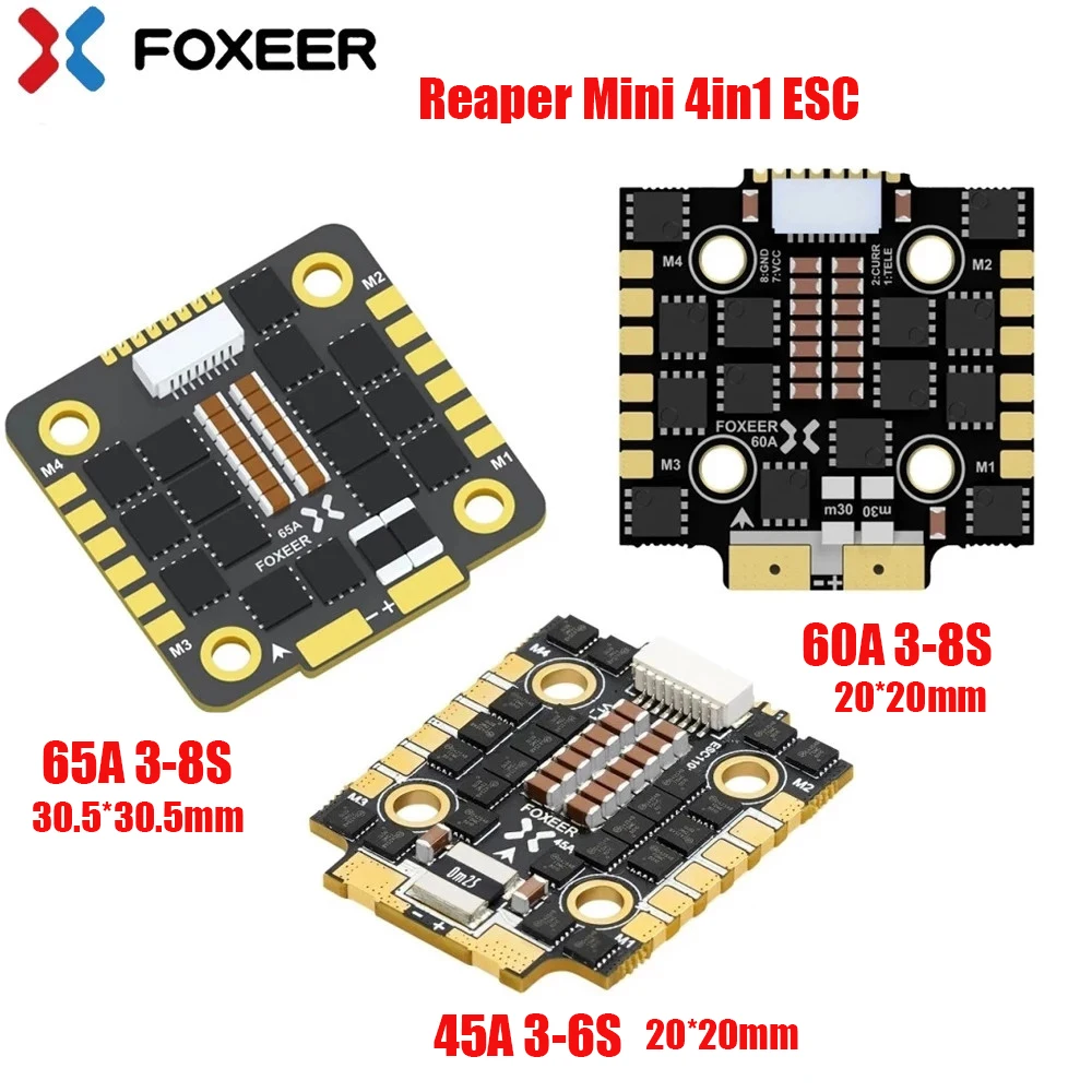 

Foxeer Reaper Mini 45A 60A 65A BLheli32 DSHOT1200 3-6S 4in1 Brushless ESC for RC FPV Racing Freestyle Drones Replacement Parts