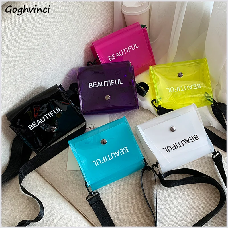 

Transparent Bags Women Letter Hasp Candy Colors Mini Crossbody PVC Bag Shoulder Portable Fashion All-match Cell-phone Money Flap