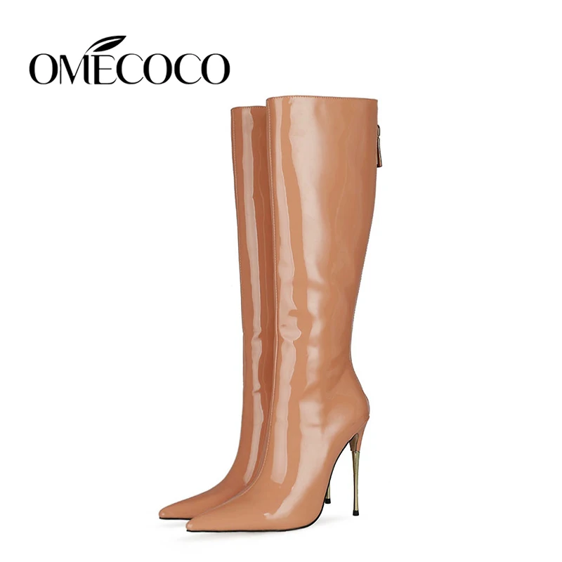 

High Heels Women's Knee High Boots Pointed Back Zipper Thin High Heels 2022 Autumn and Winter Banquet Dress Fashion Boots Large