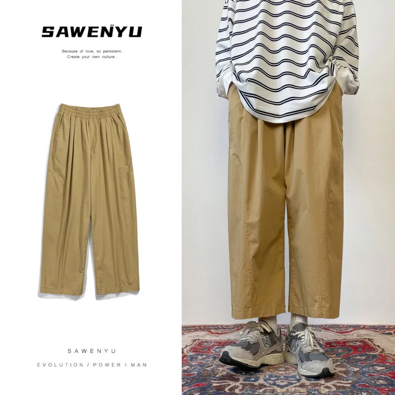 3 Color Cotton Casual Pants Men Fashion Retro Wide Leg Pants Mens Japanese Streetwear Loose Hip Hop Straight Pants Mens Trousers