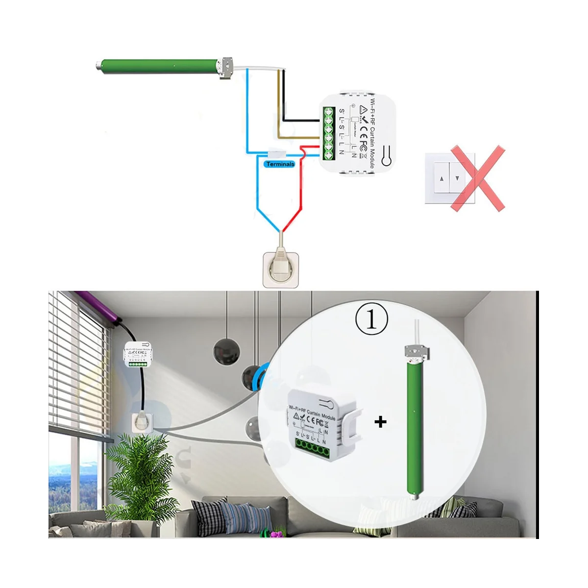 Переключатель для штор Tuya Smart Life Wi-Fi 433 МГц