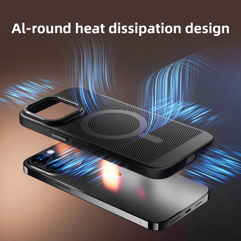 Metal Lens Protection Breathable Mesh Magnetic Magsafe Wireless Charging Hard Phone Case For iPhone 11 12 13 14 Pro Max Cover