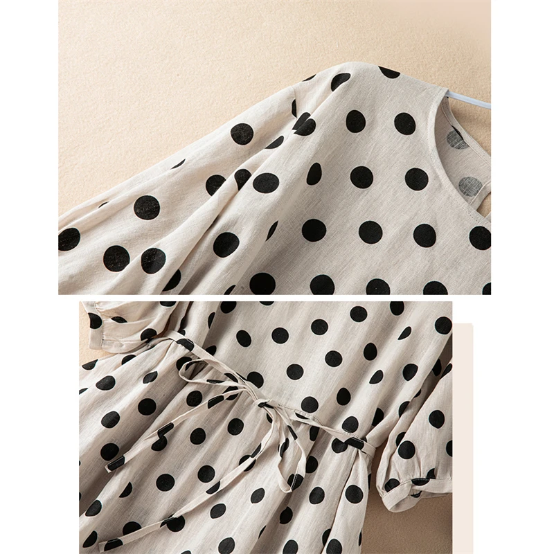 Женское винтажное хлопковое платье в горошек повседневное Свободное длинное