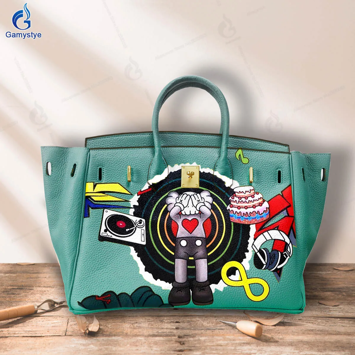 Уличные сумки Artisc с ручным рисунком торта и наушников Дамские кошельки сумочки