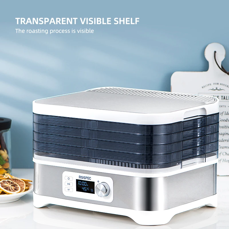ROSPEC BPA FREE 5 Trays Food Dryer Dehydrator with Digital Timer and Temperature Beef Jerky Fruit Vegetable Meat |