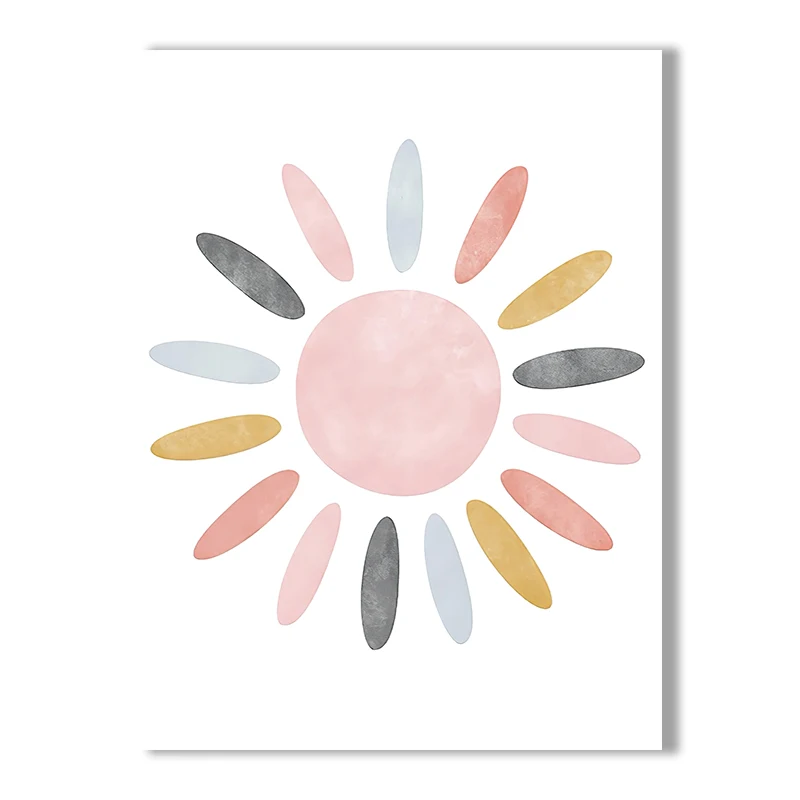 

Детский холст с принтом DHRM, розовый, облака, солнце, радуга