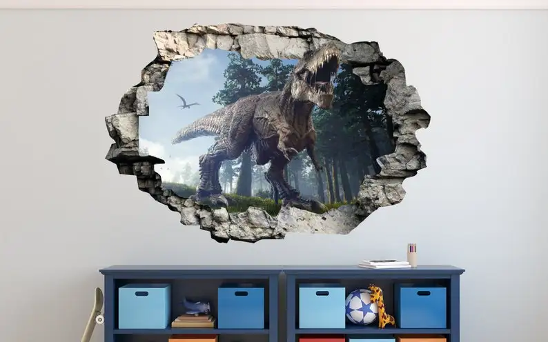 

Dinosaur T Rex 3D Wall Decal Smash Effect - Broken Wall Sticker - Vinyl Wall Decor - Decals for Walls - Stickers 3D Effect