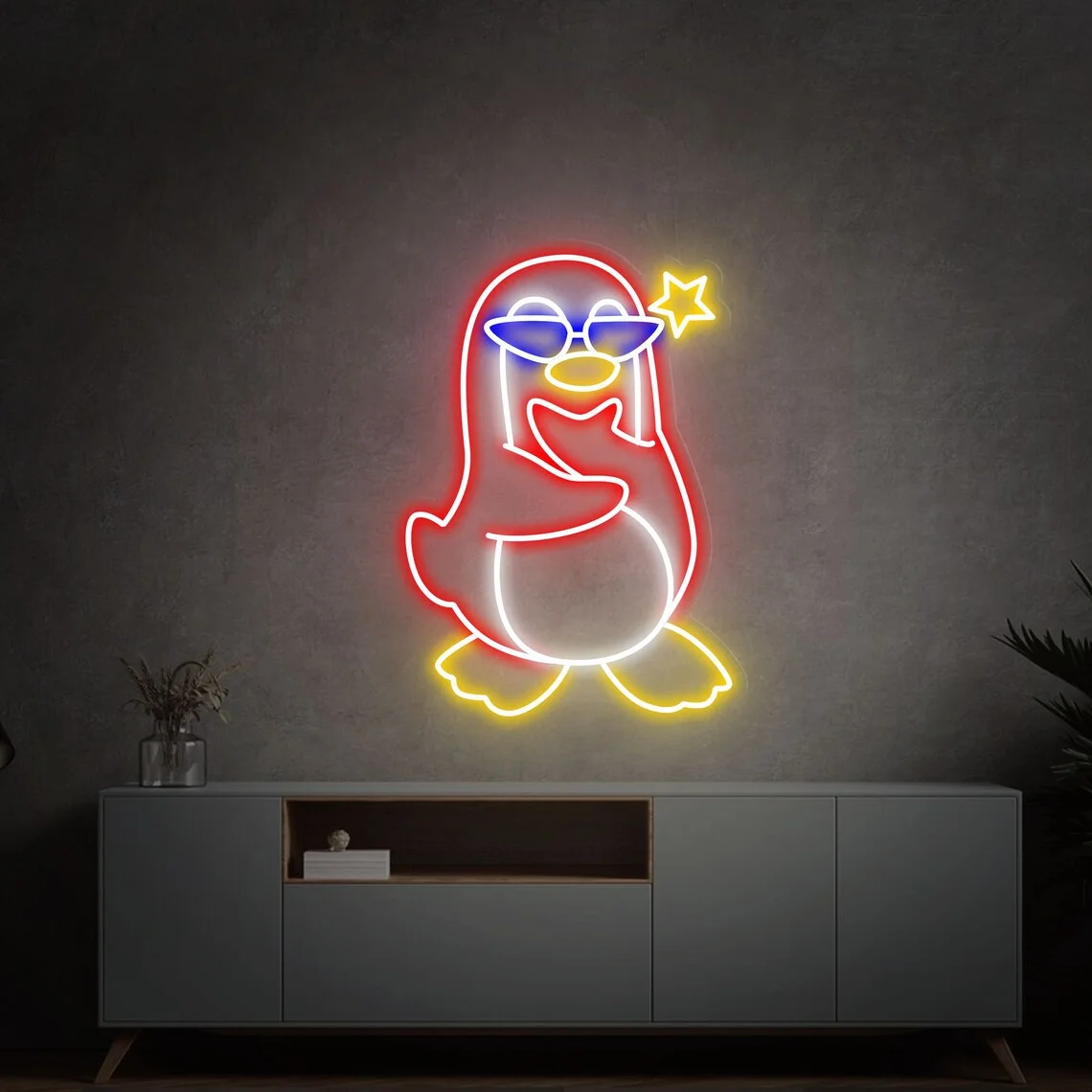 Неоновая вывеска в виде пингвина крутой Пингвин с солнцезащитными очками