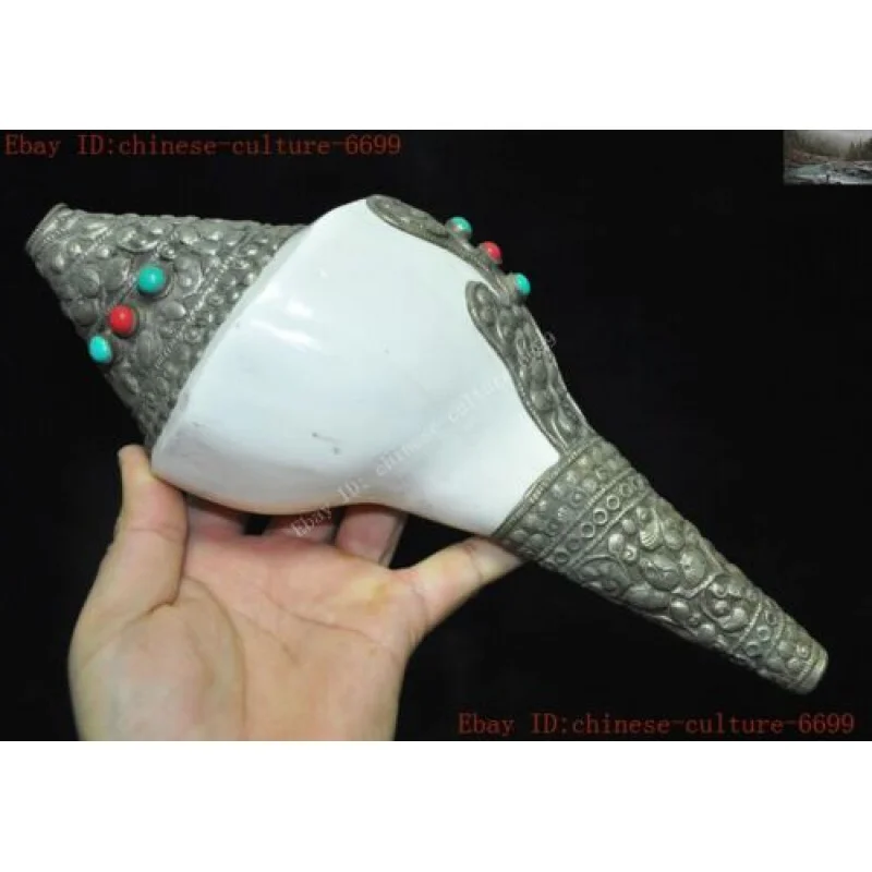 

Тибетский тибетский серебряный ракушек инкрустированный Бирюзовый коралловый Ракушечный гудок