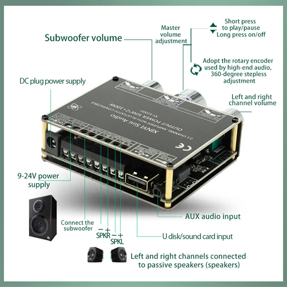 Плата усилителя мощности 50 Вт * 2 + 100 Bluetooth 1 AUX U-диск USB-звуковая карта вход каналов