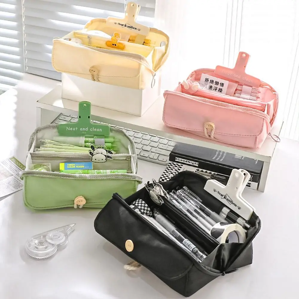 

Comestic Pouch Multi Layer Pencil Bag Large Capacity Desktop Storage Pencil Storage Bag Korean Style Zipper