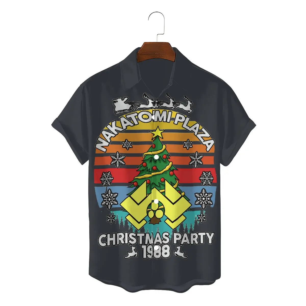 

Nakatomi Plaza 2022 Men Funny Hawaii Shirts Die Hard Movie Christmas Party 1988 Bruce Willis Square Neck Tops Fabric 3D Shirt