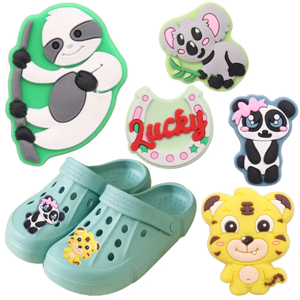 

Good Quality 1-9pcs Shoe Charms Cute Tiger Panda Raccoon Koala Accessorie PVC Shoe Decoration DIY For Croc Jibz Fit Wristbands