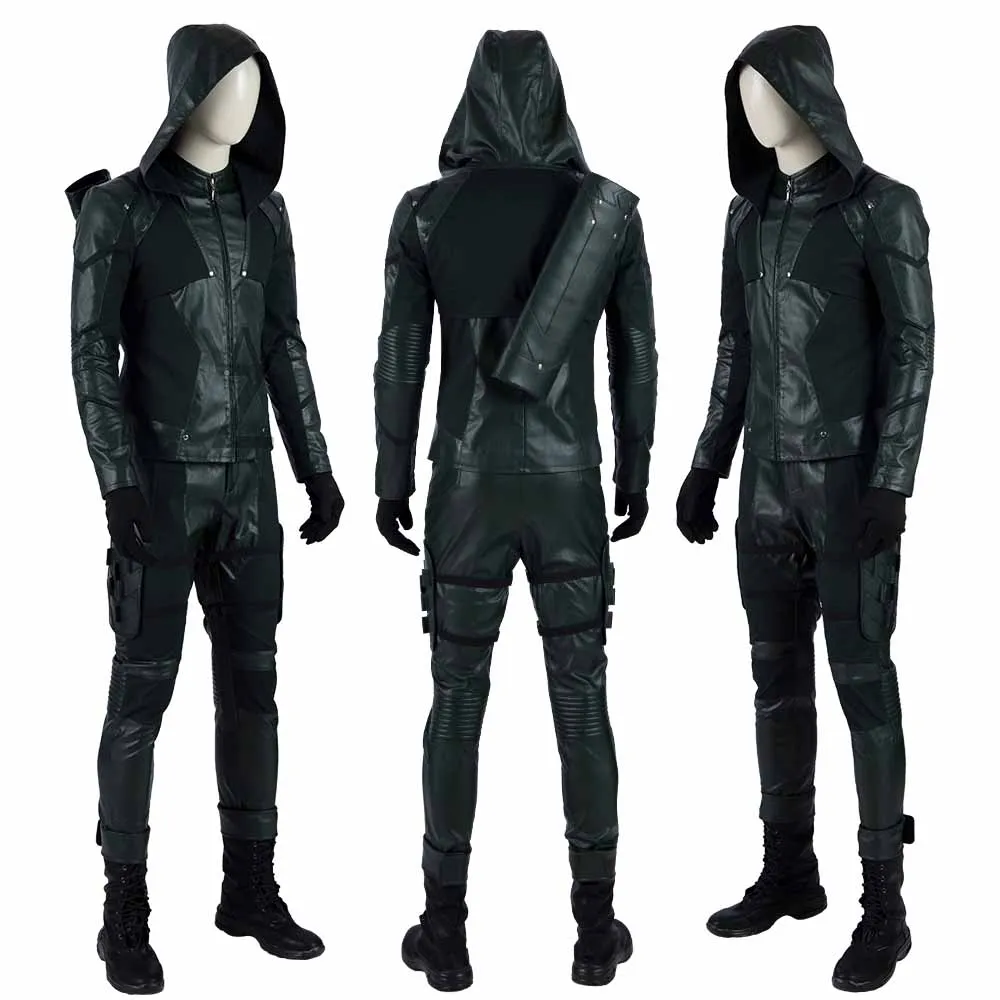 Halloween Green Arrow Costume Green Arrow Season 8 Oliver Queen Cosplay Cool Man Leather Jacket Custom Made