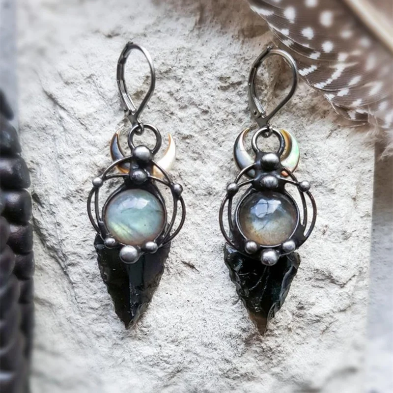 

Black Arrow Labrador Pearl Earrings, Witch Earrings, Labrador Pendant Earrings Wicca Pagan Witch Craft Jewelry Gifts